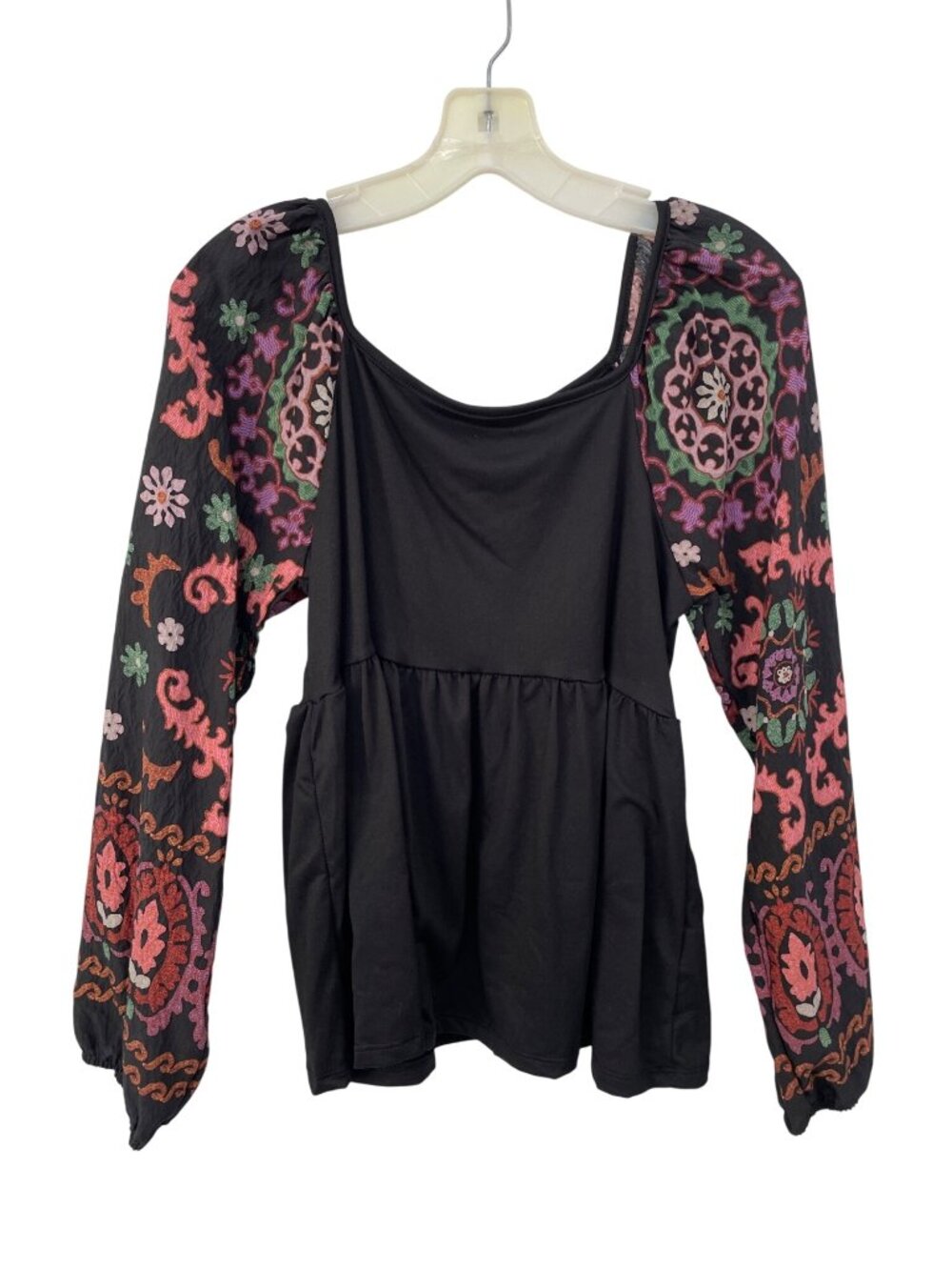 Haptics Sophia Peplum Top Large Floral Long Sleeve Black Multicolor Boho NEW
